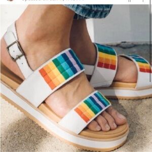 Soludos Remy City Rainbow Embroidered Sandals Summer Vacation Beach Size 8.5